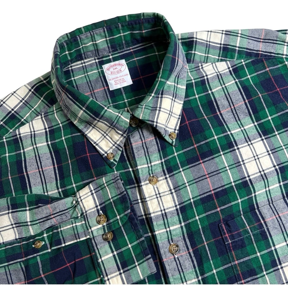 Brooks Brothers Men XXL Multicolored Plaid Long Sleeve Button Down Flannel Shirt